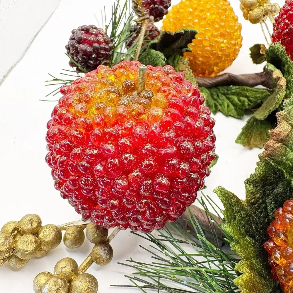 Vintage Beaded Frosted Fruit Candle Ring Christmas Decor Sparkling Holidays